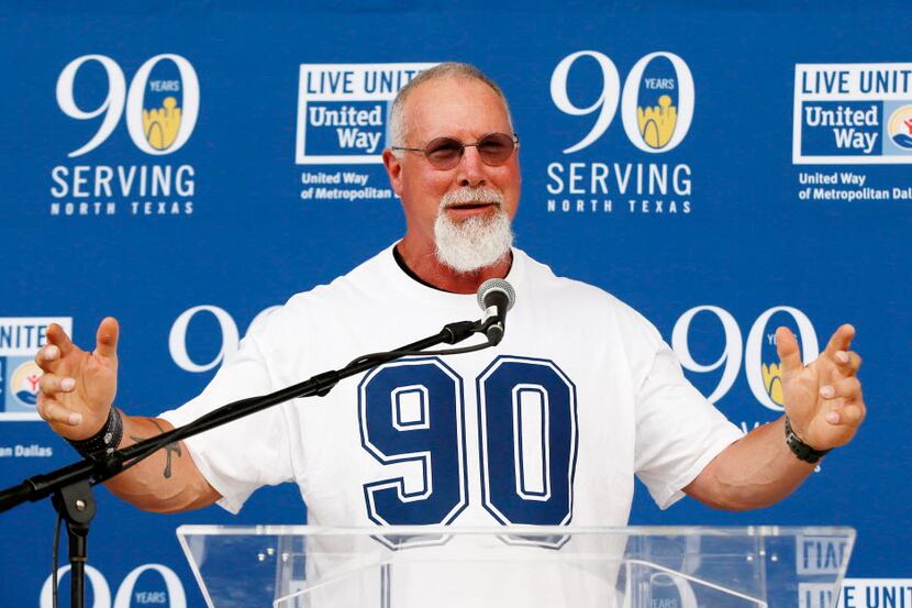 Former Dallas Cowboys legend Randy White speaks during "Nine for 90" event at CitySquare,...