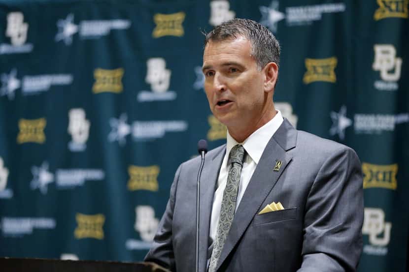 Baylor athletic director Mack Rhoades answers questions at Big 12 Conference media days at...