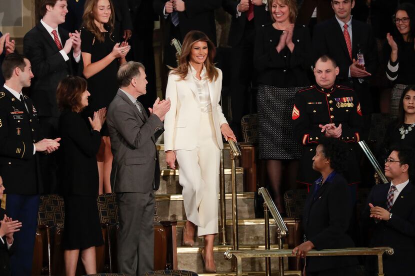 First lady Melania Trump arrives before the State of the Union address to a joint session of...