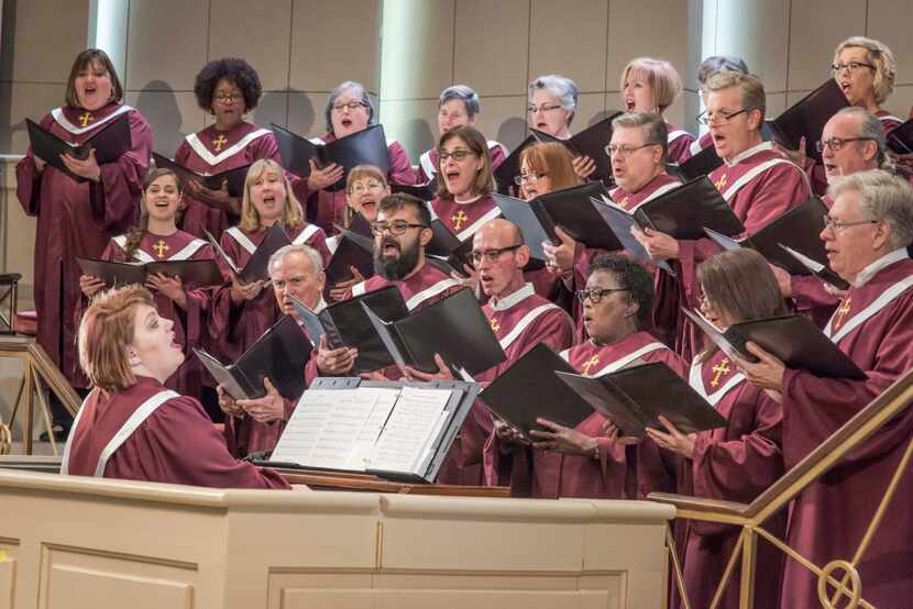 Volunteers from local churches take part in The Christians, now onstage at Dallas Theater...