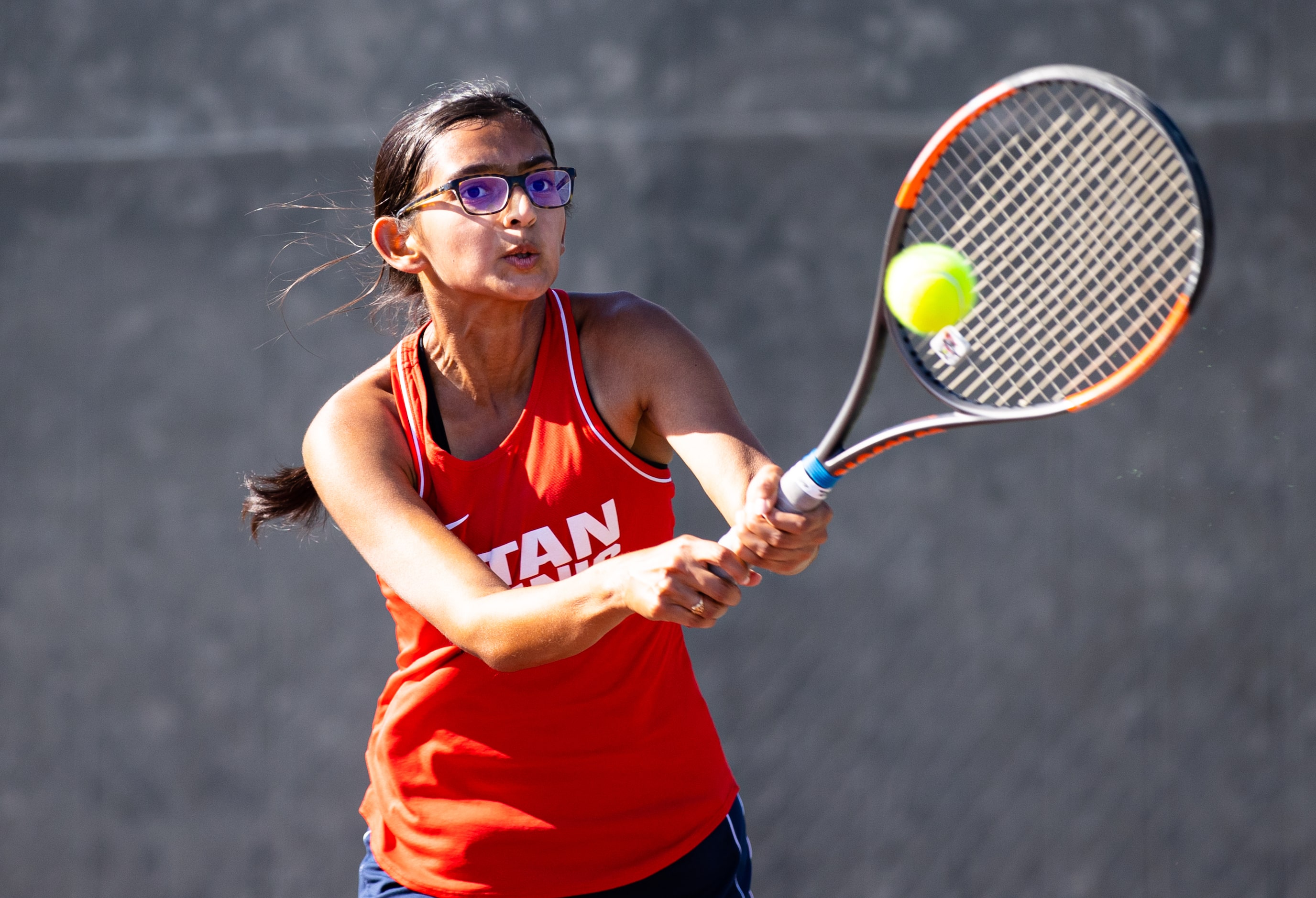 Frisco Centennial’s Akriti Bhati returns a shot during a singles match against Amarillo’s...