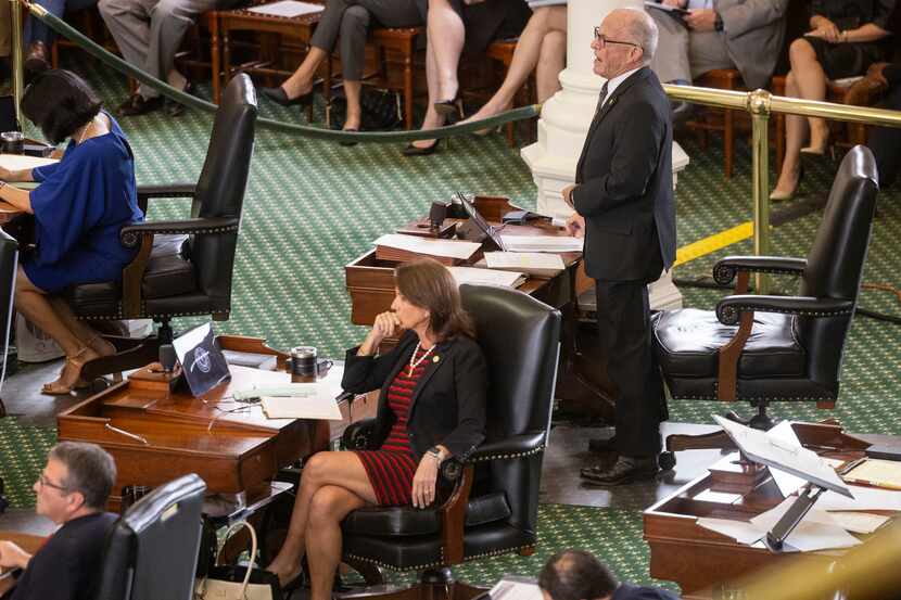 Texas Sen. Bob Hall, R-Edgewood, voices his nay vote on an article of impeachment during day...