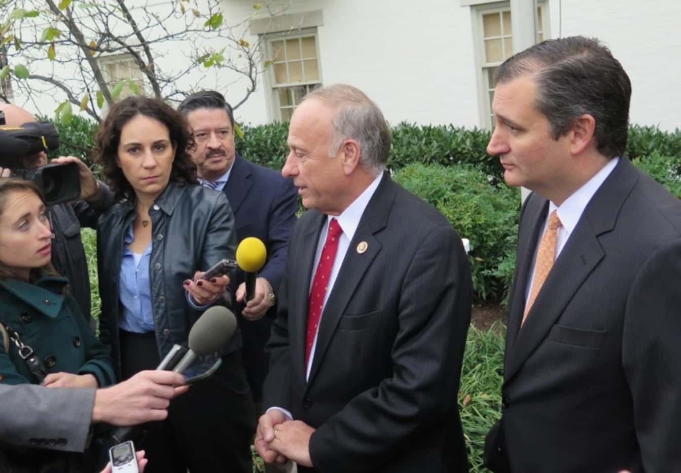  Sen. Ted Cruz and Rep. Steve King spoke with reporters outside the Capitol Hill Club in 2015. 
