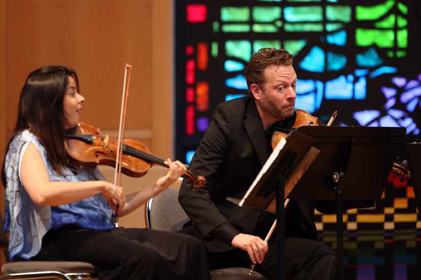 The Pacifica String Quartet's violinists Simin Ganatra and Austin Hartman, in a Chamber...