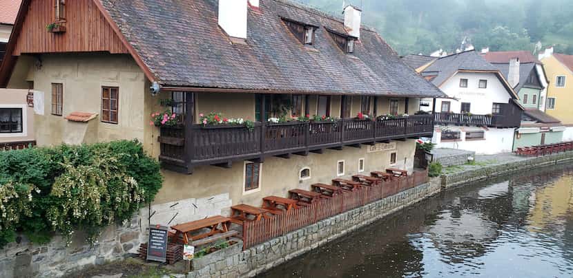 The Pension Meandr hotel in Český Krumlov offers views of the Vltava River and Old Town from...