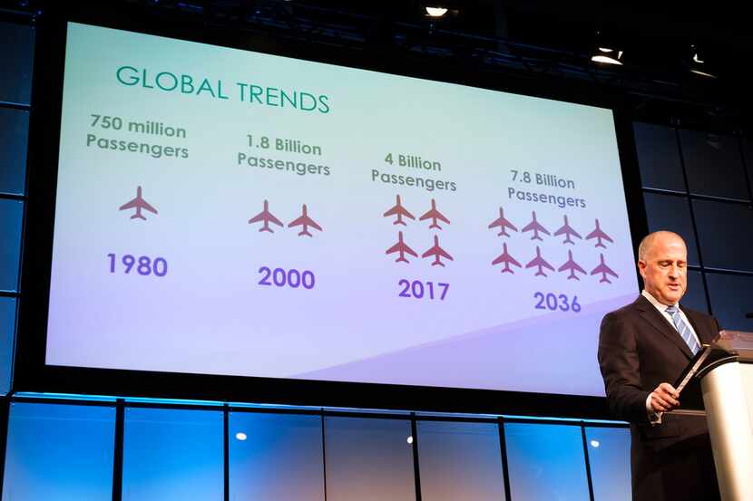 DFW Airport CEO Sean Donohue speaks during the annual state of the airport address at the...