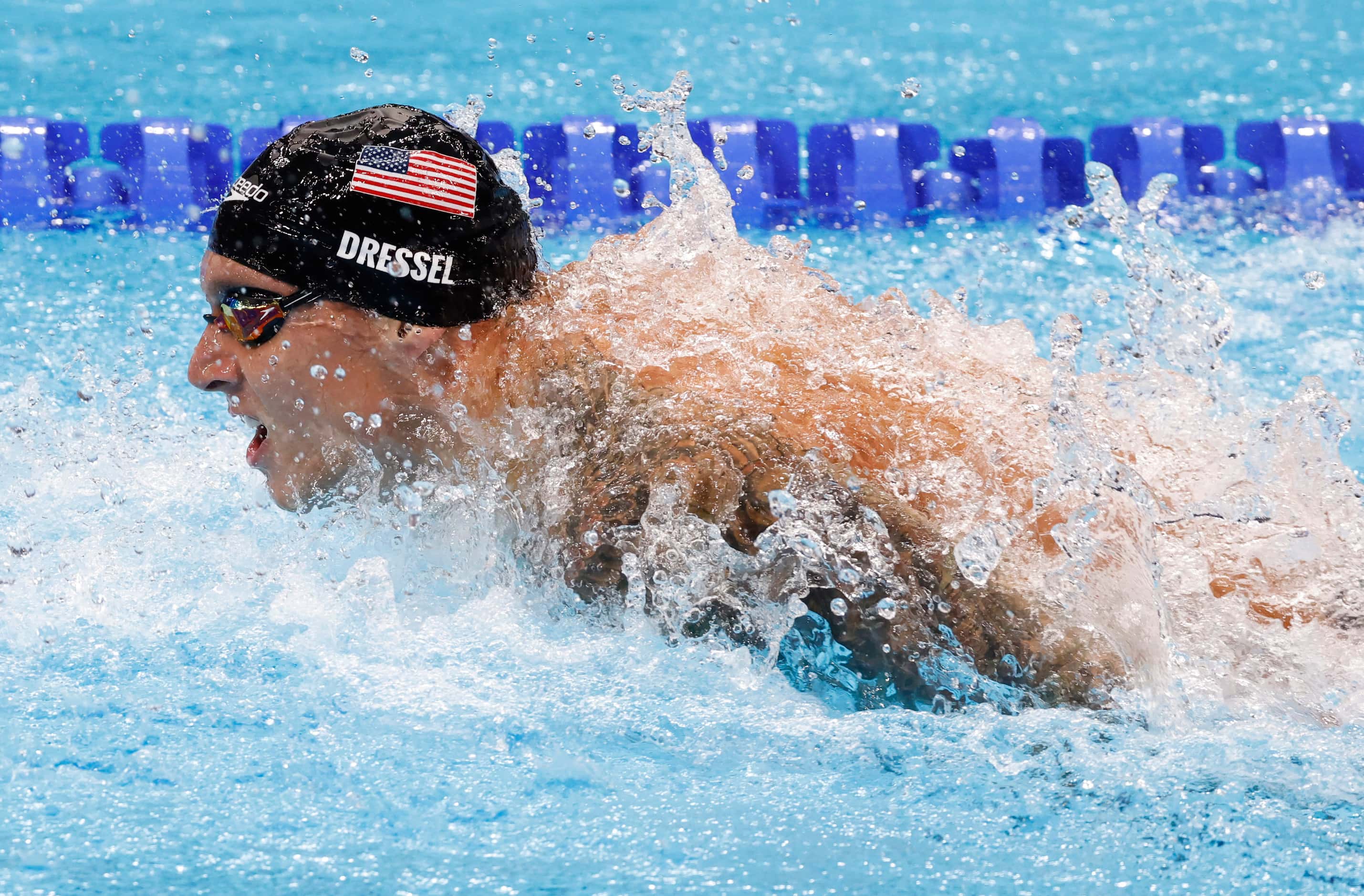 USA’s Caeleb Dressel competes in the men’s 4x100 meter medley relay final during the...