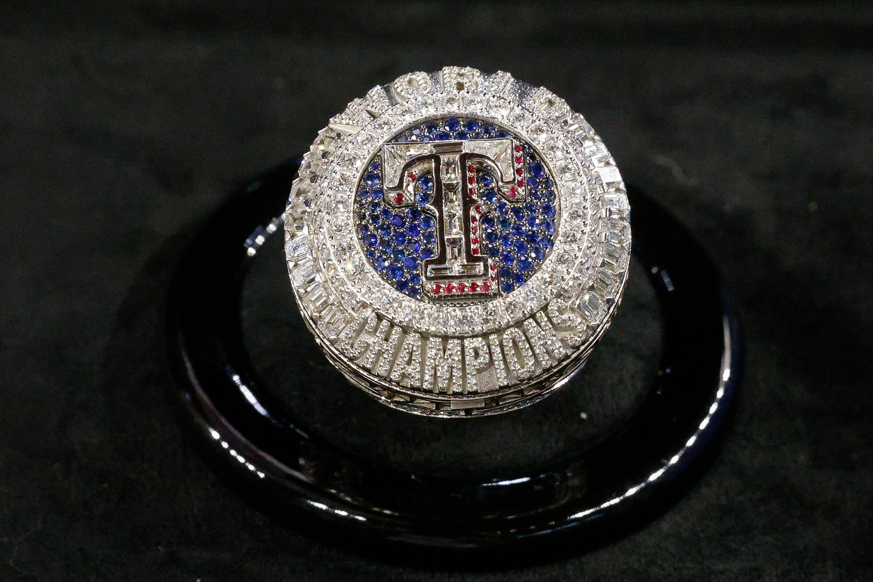 A look at Texas Rangers shortstop Corey Seager’s World Series championship ring, Saturday,...