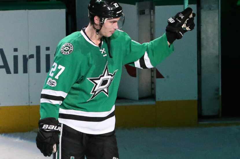 Dallas Stars right wing Adam Cracknell (27) acknowledges the crowd as he is selected "Star...