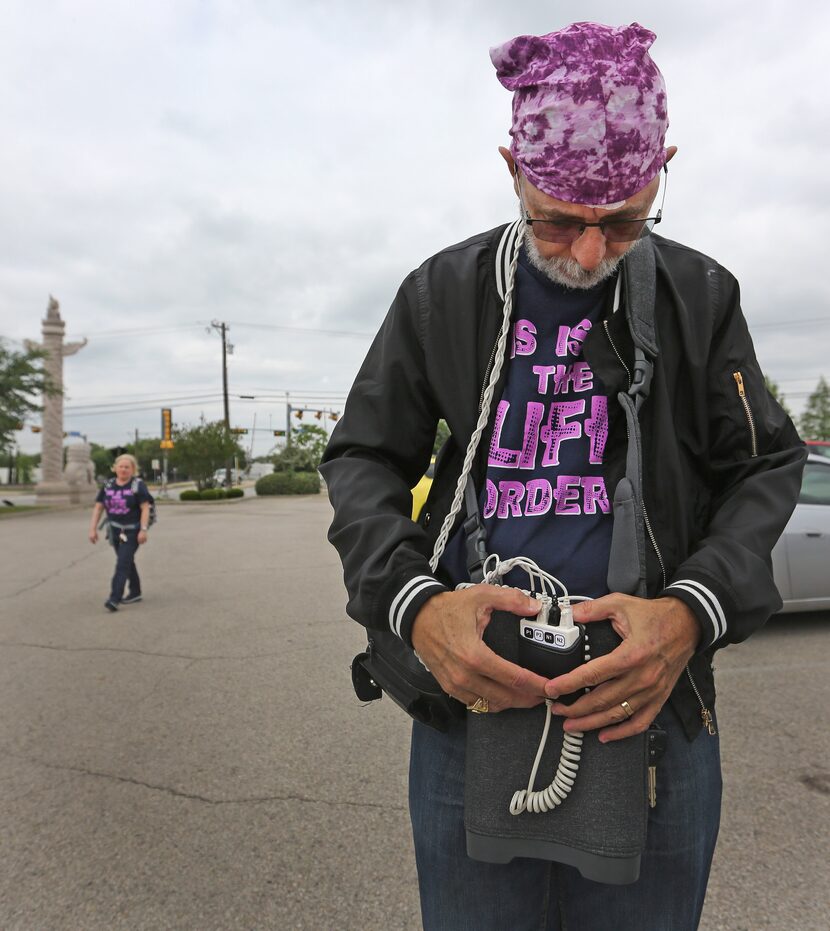 Jeffrey Weiss goes on his first outing while wearing the Optune device as part of his...