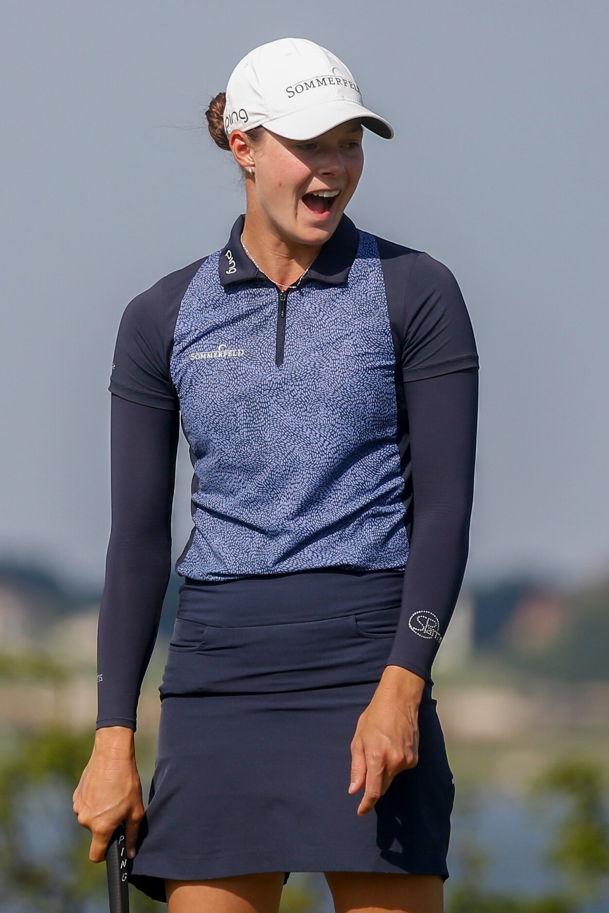 Professional golfer Esther Henseleit reacts after missing a putt for birdie on the No. 13...