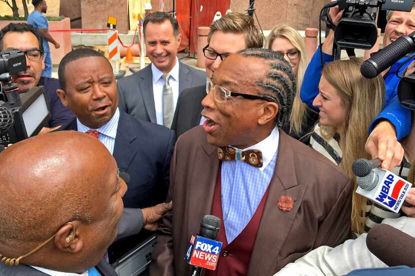 Dallas County Commissioner John Wiley Price talks to the media after a federal jury found...