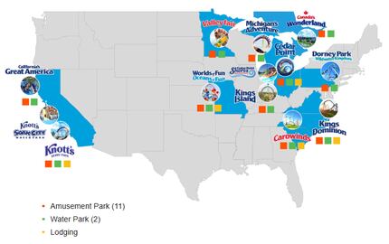 Cedar Fair's footprint includes amusement parks in the Midwest and both coasts.
