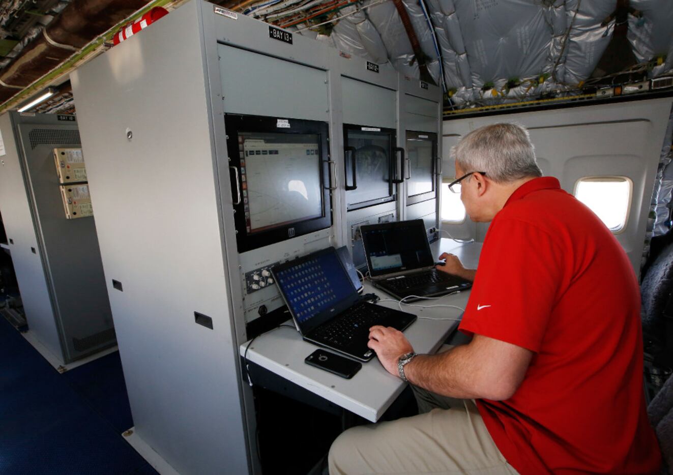 Stephane Klander, a Honeywell Aerospace project engineer, demonstrated the latest in-flight...