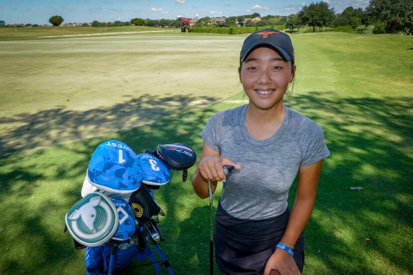 Carrollton Ranchview golfer, Bohyun Park on the putting green at Hackberry Country Club in...