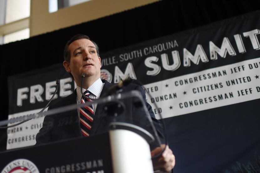 
Republican presidential candidate Sen. Ted Cruz, R-Texas, speaks to the media at the...