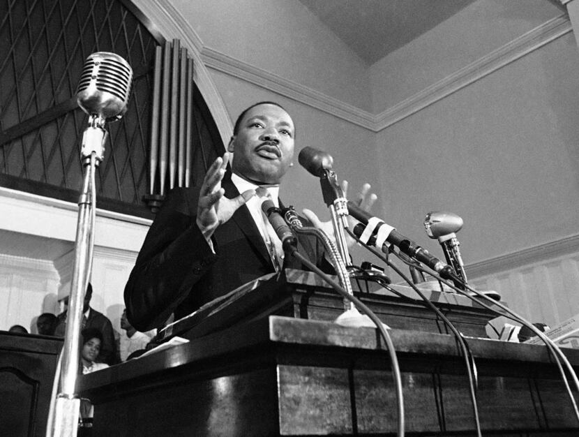 In this 1960 file photo, the Rev. Martin Luther King Jr. speaks in Atlanta.