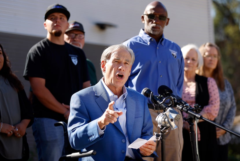 A day after the election, Texas Gov. Greg Abbott answers questions from reporters after...