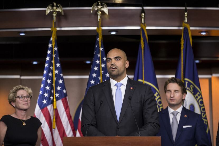 U.S. Rep. Colin Allred of Texas speaks during a news conference discussing the Shutdown to...