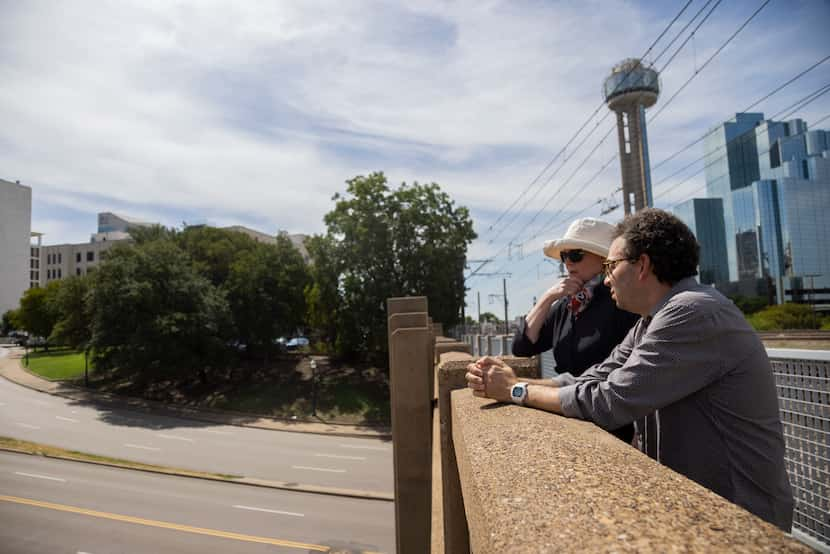 Architecture critic Mark Lamster (right) and Sixth Floor Museum director Nicola Longford...