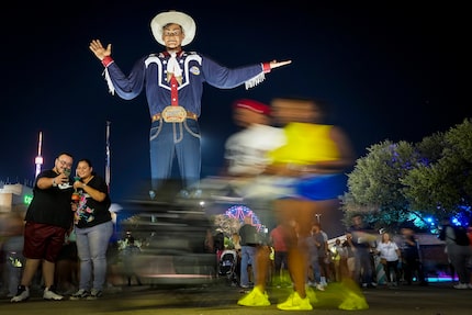 Big Tex watches over opening night at the State Fair of Texas on Friday, Sept. 30, 2022, in...