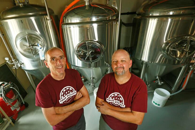 
Andrew Smeeton (left) and Jeff Douglas are the owners of Four Bullets Brewery in Richardson.
