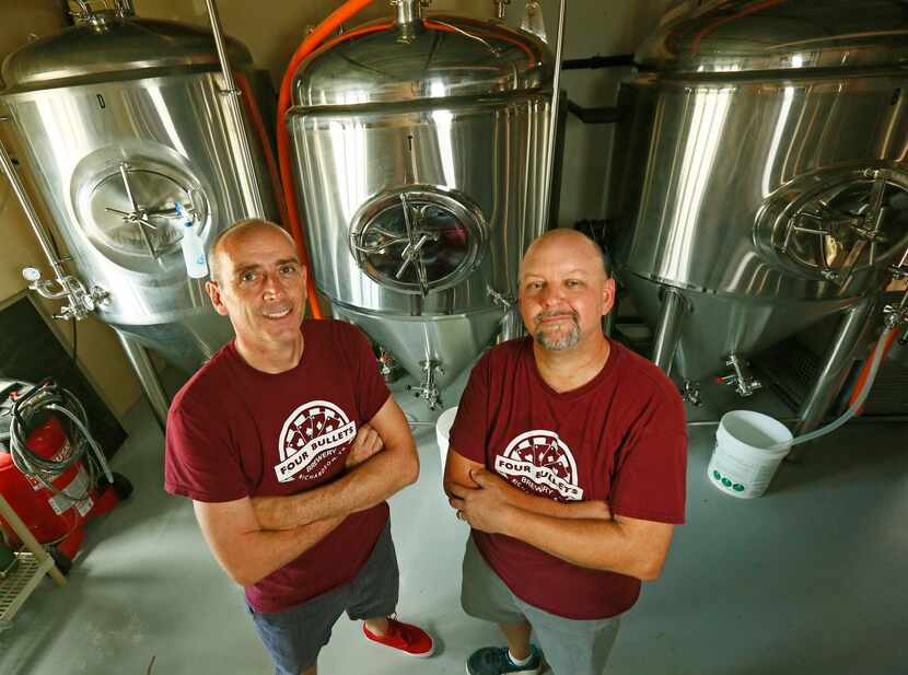 
Andrew Smeeton (left) and Jeff Douglas are the owners of Four Bullets Brewery in Richardson.
