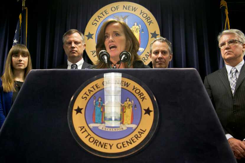 Annie Palazzolo, far left, her father Paul Boke, second from left, New York Attorney Gen....