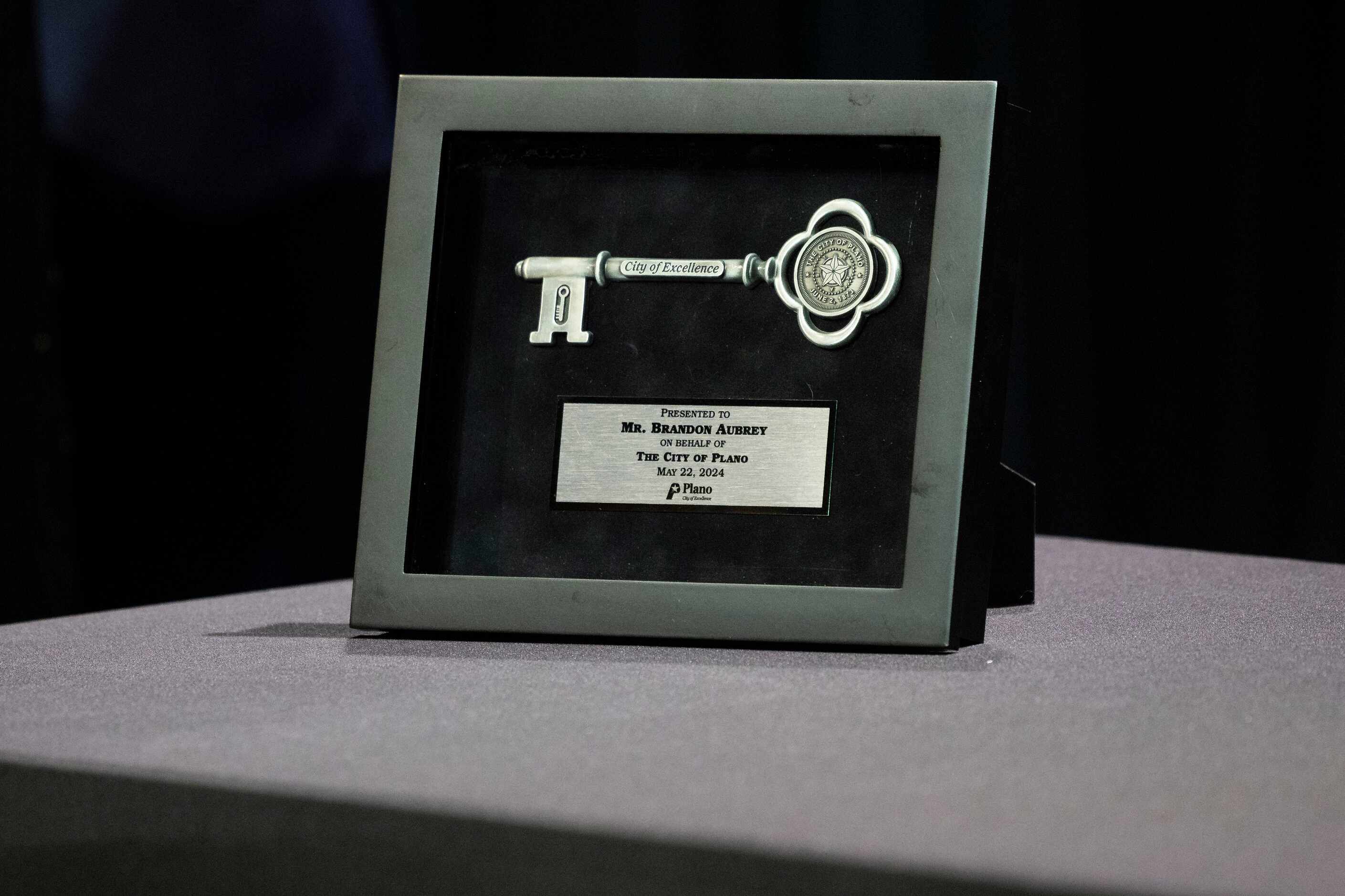 The key to the city as Plano native and Dallas Cowboys kicker Brandon Aubrey is presented...