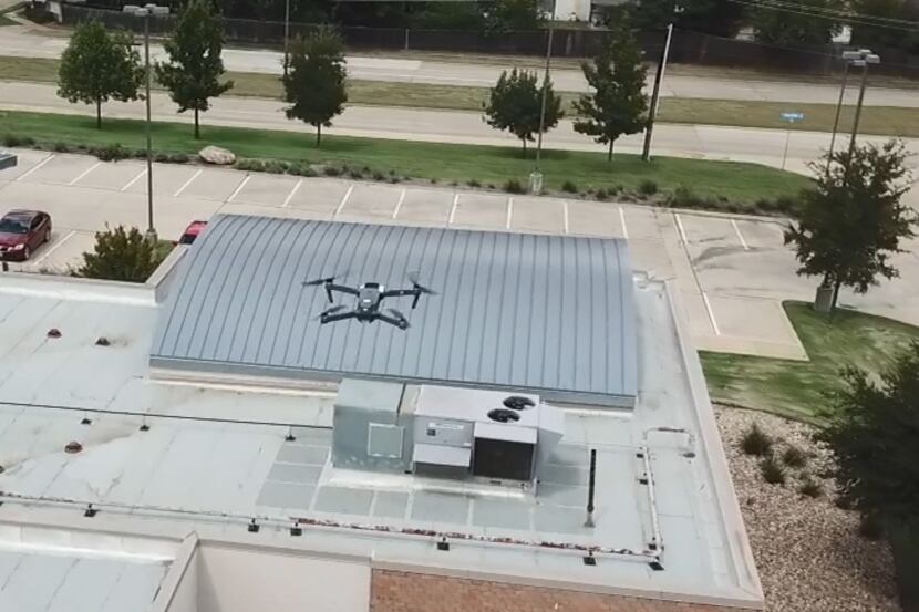 One of Arlington's police drones flies over the South Police Station. The department has...