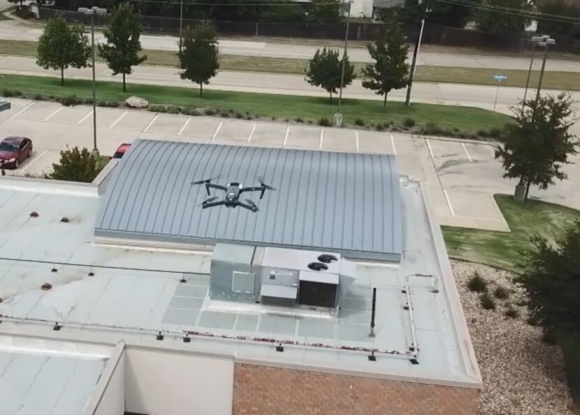 One of Arlington's police drones flies over the South Police Station. The department has...