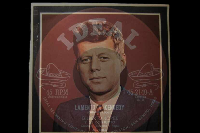"Lamento a Kennedy," 45 rpm record, is superimposed over a portrait of John F. Kennedy.