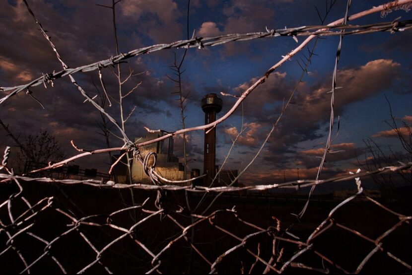 Reunion Tower seen through a fence in 1996. 