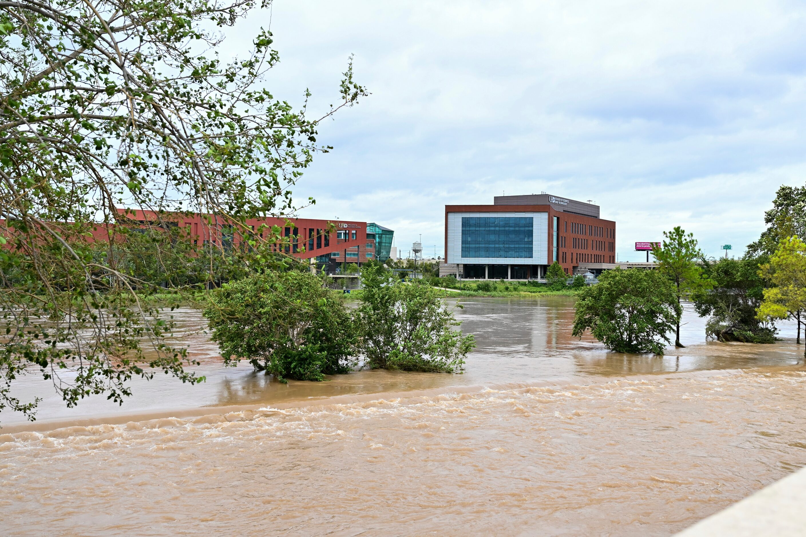 The Buffalo Bayou overflows in Houston, on Monday, July 8, 2024, after Beryl came ashore in...