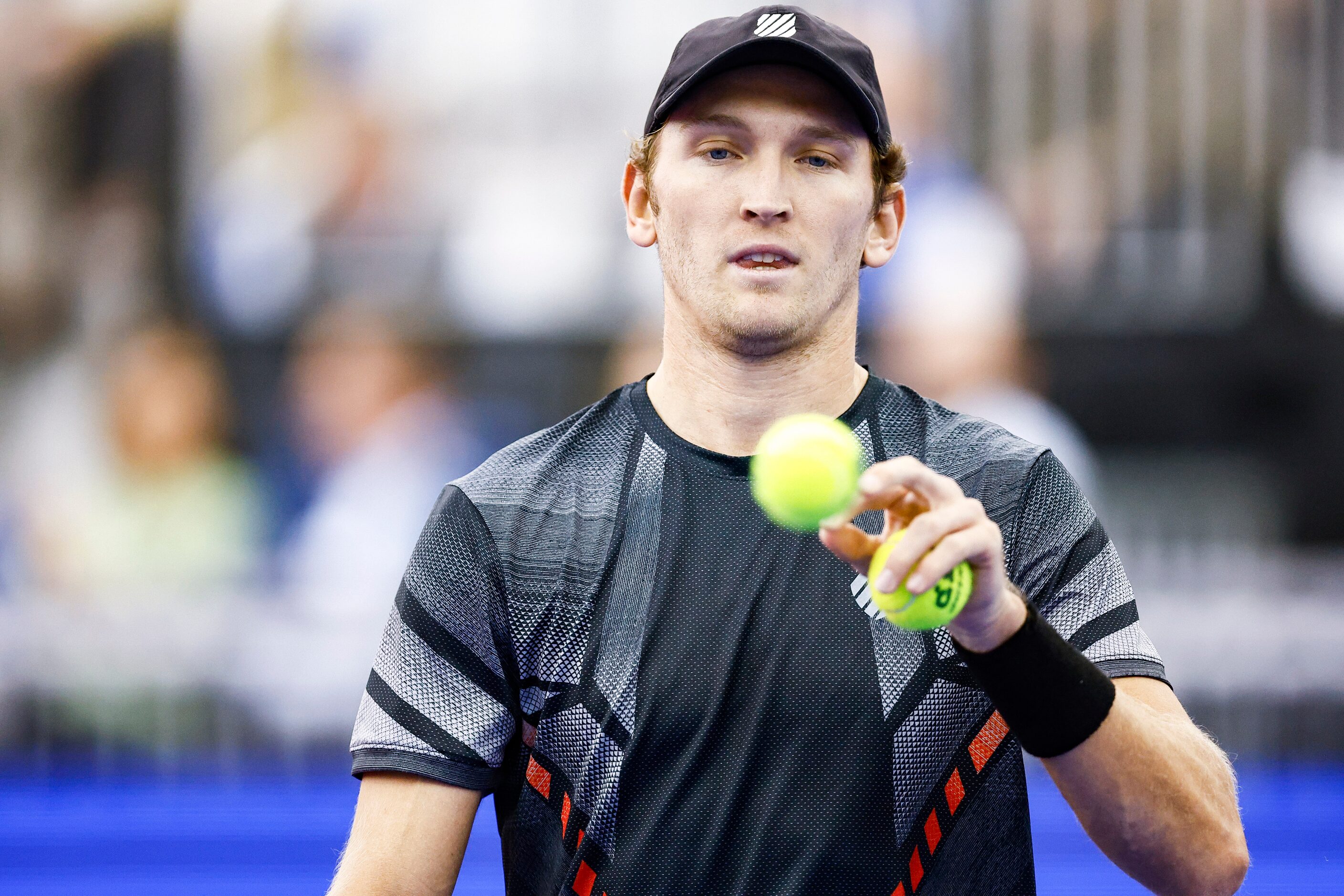 Mitchell Krueger, a Fort Worth native, is seen during a tennis match against Yoshihito...