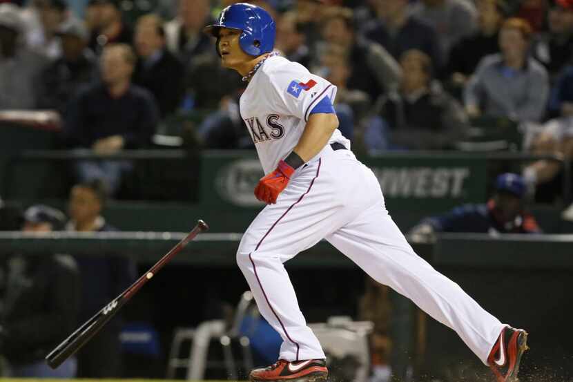 Texas left fielder Shin-Soo Choo is pictured during the Seattle Mariners vs. the Texas...