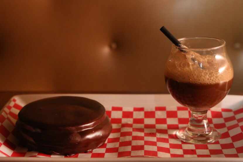 Chocolate-peanut butter moon pie comes with a vintage soda float.