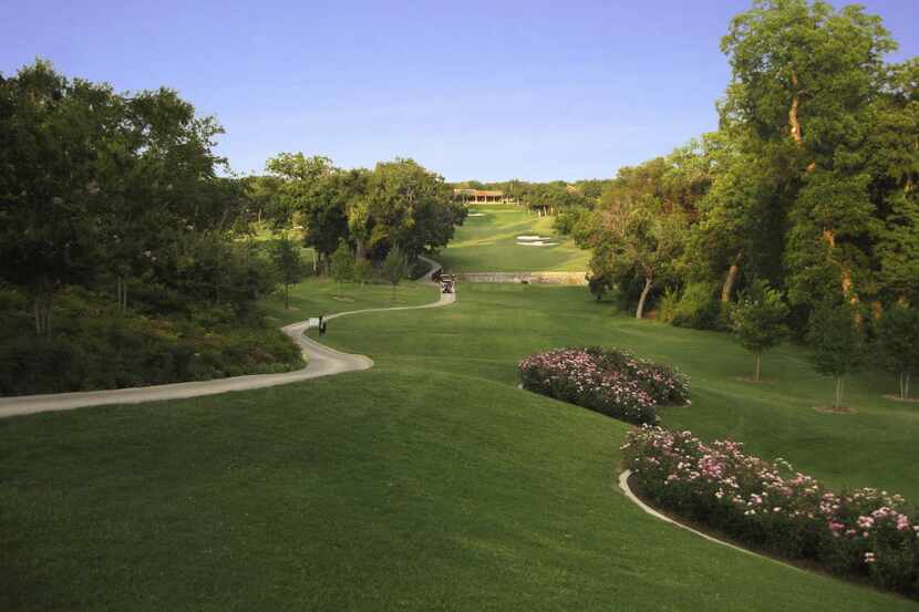 From the recently added elevated back tee box, the ninth hole at Stevens Park Golf Course in...
