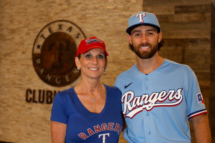 Texas Rangers player Charlie Culberson, right, with his mother, Kim Culberson in Arlington,...