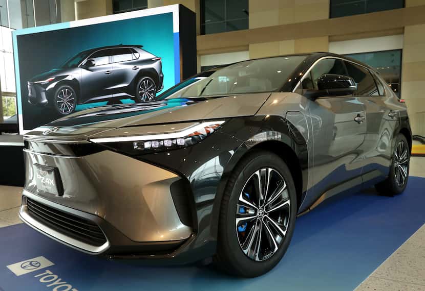 At an event Wednesday, Toyota touted its new battery electric SUV, the BZ4X, which it plans...