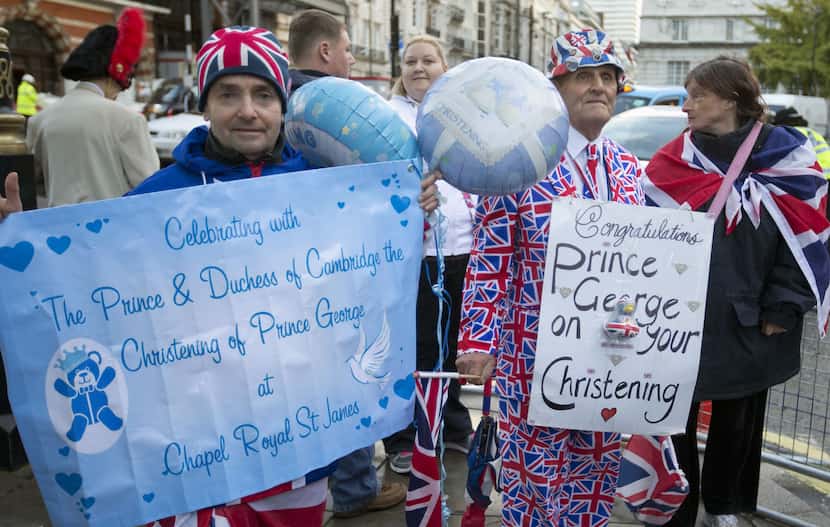 Royal wellwishers gather and display their home made placards and greetings to the media, ...