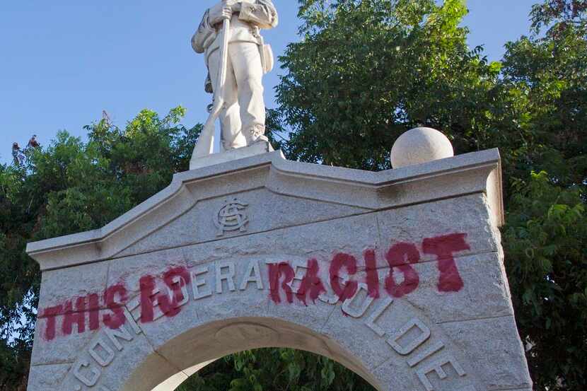 
Vandalism to a Confederate monument has been denounced by a group that is working to remove...