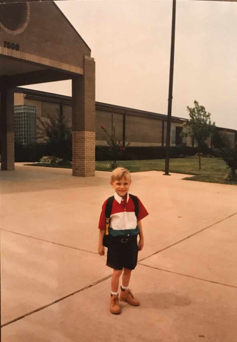 What kind of backpack did tiny Britton Peele choose for his first day of kindergarten? Power...
