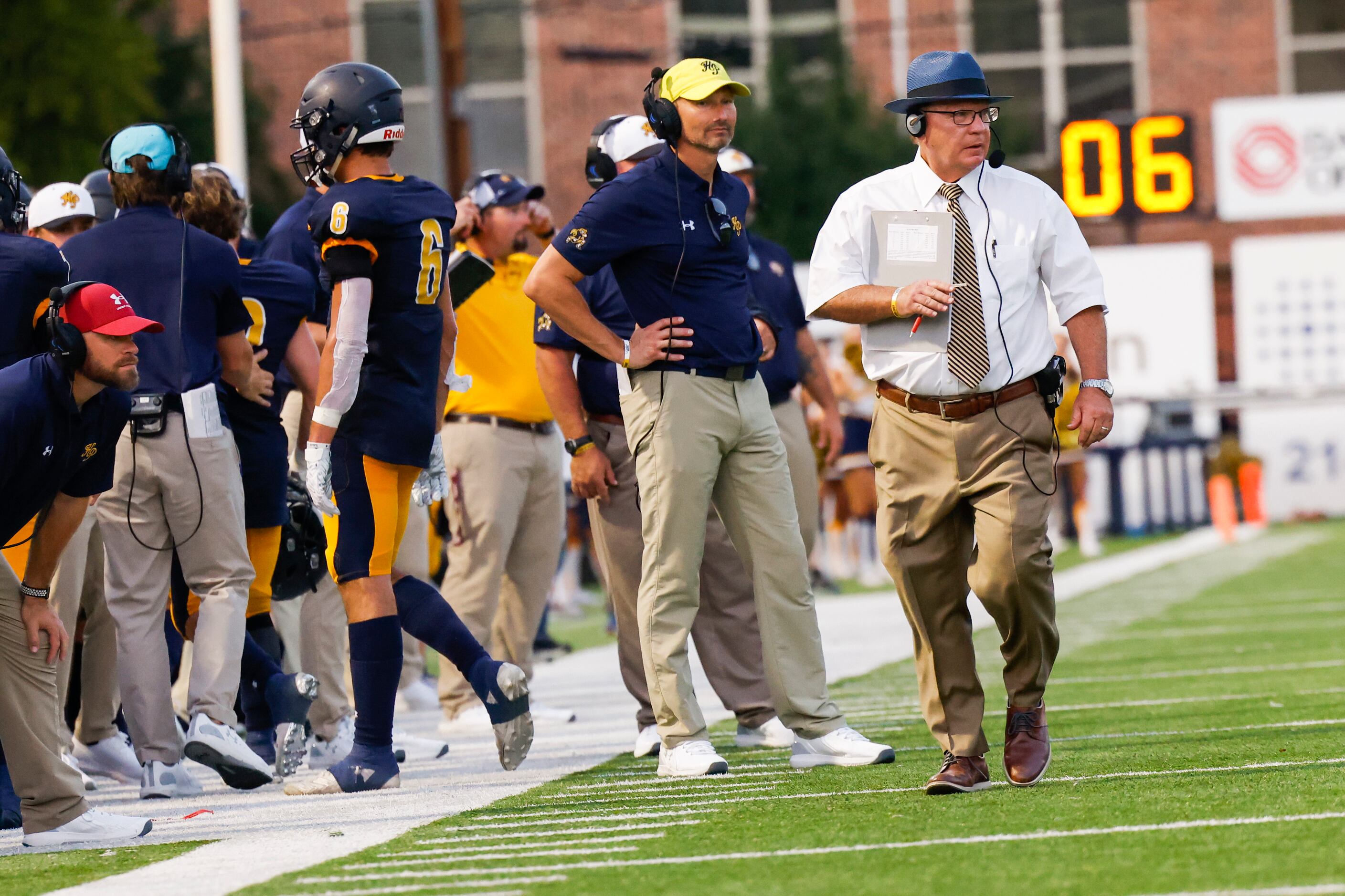 Highland Park coach Randy Allen walks the sideline the second quarter of the season-opening...