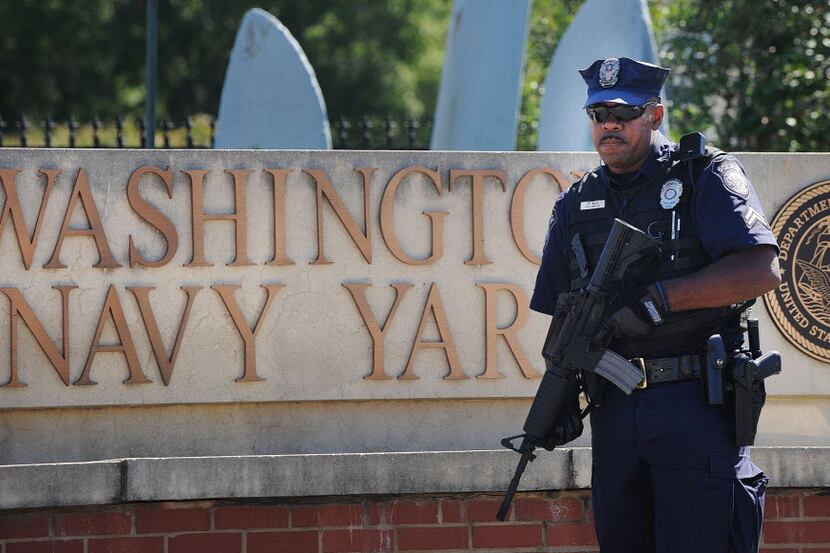 An officer patrols Washington's Navy Yard.
