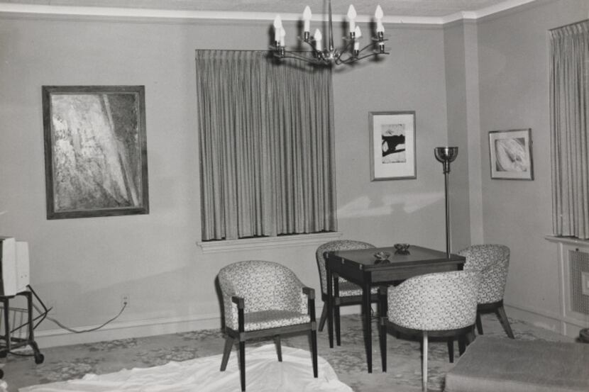 This photo, taken on Nov. 21, 1963, shows the living area of Suite 850 at the Hotel Texas in...