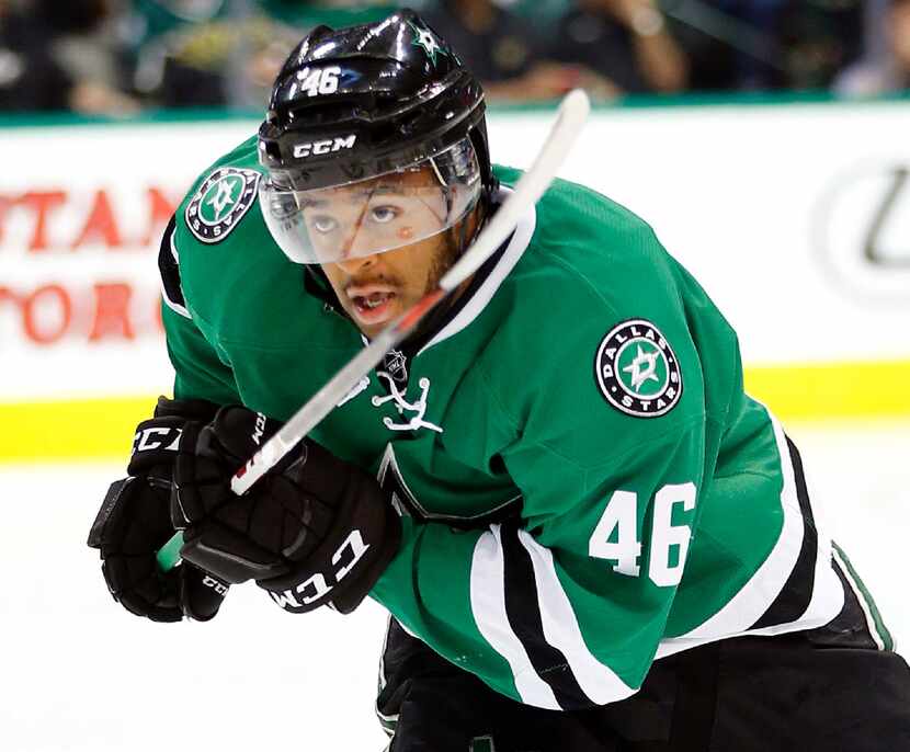 Dallas Stars center Gemel Smith (46) races up the ice against Florida Panthers in the second...