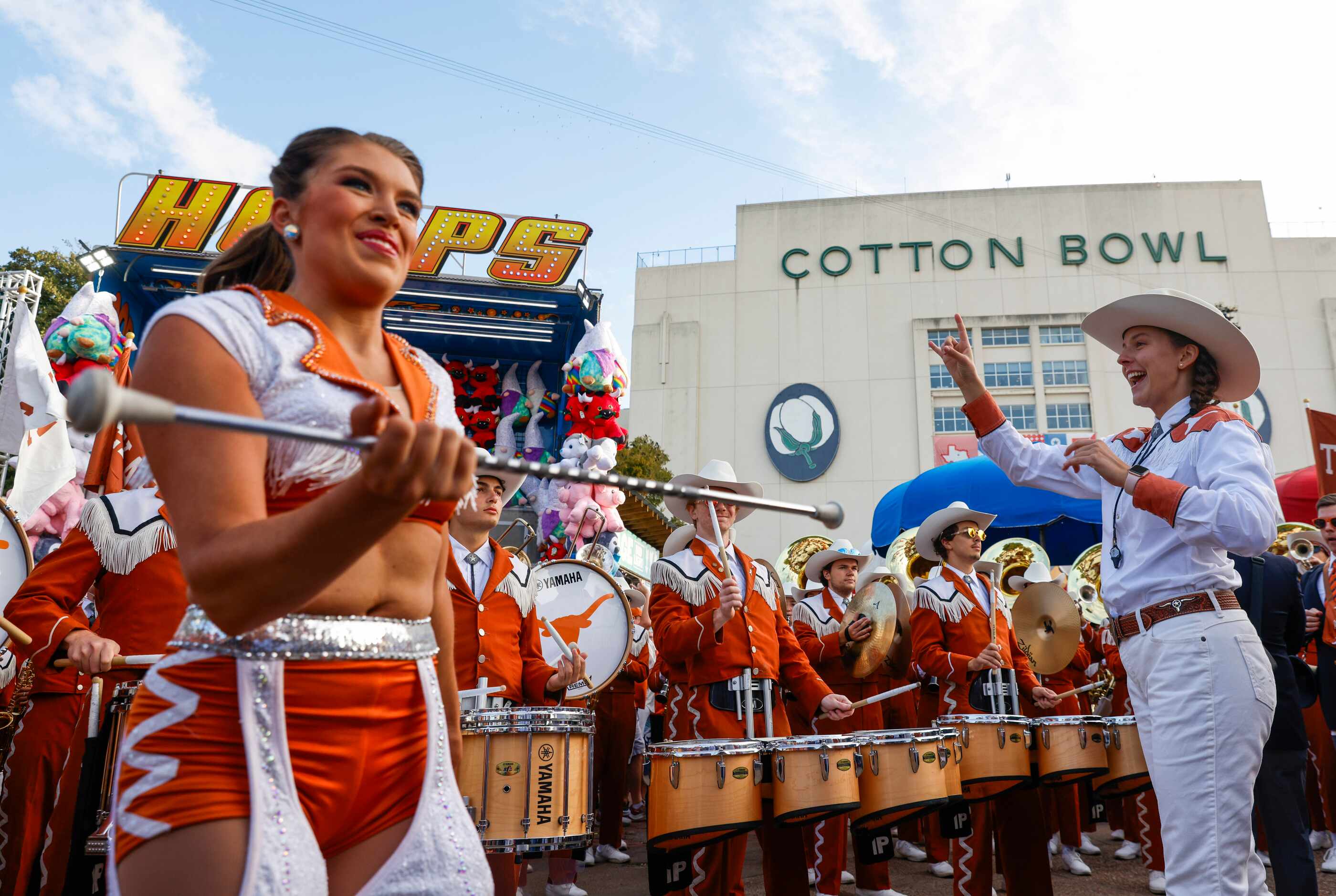 UT Austin band plays ahead of the Red River Showdown at the Cotton Bowl, on Saturday, Oct....