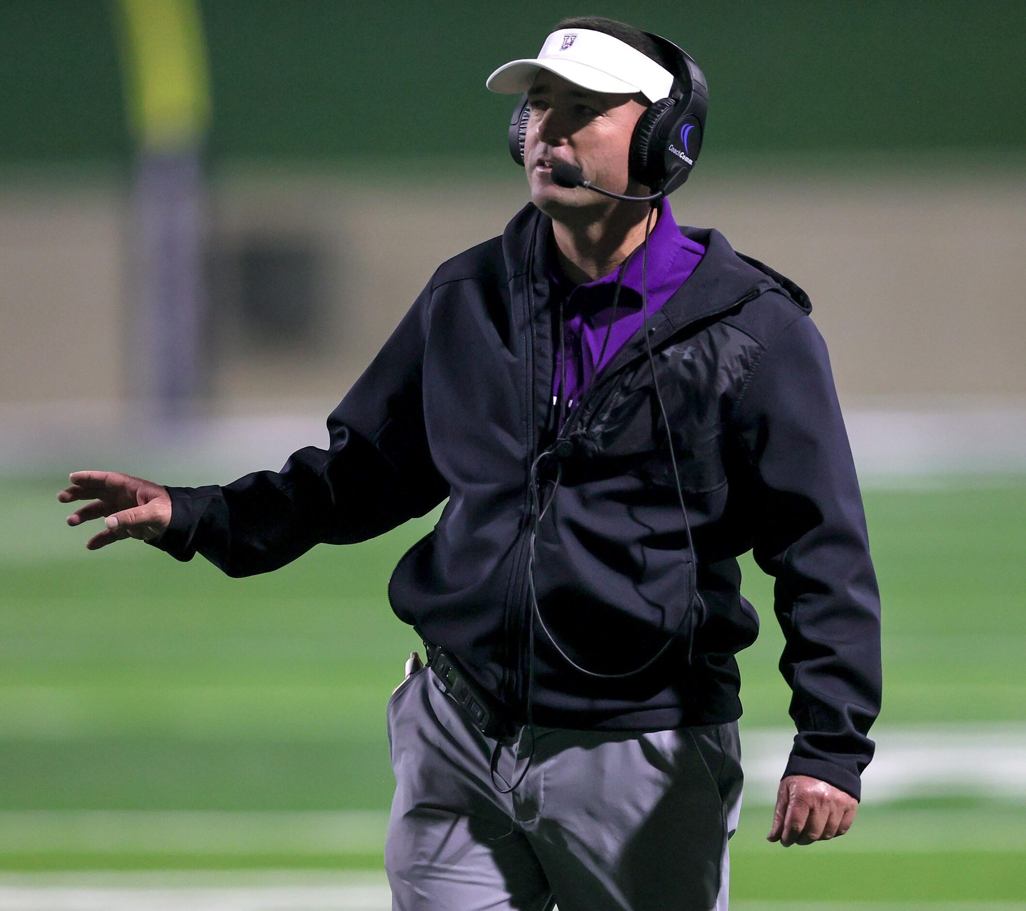 Anna head coach Seth Parr looks on from the sideline as his team faces China Spring in the...