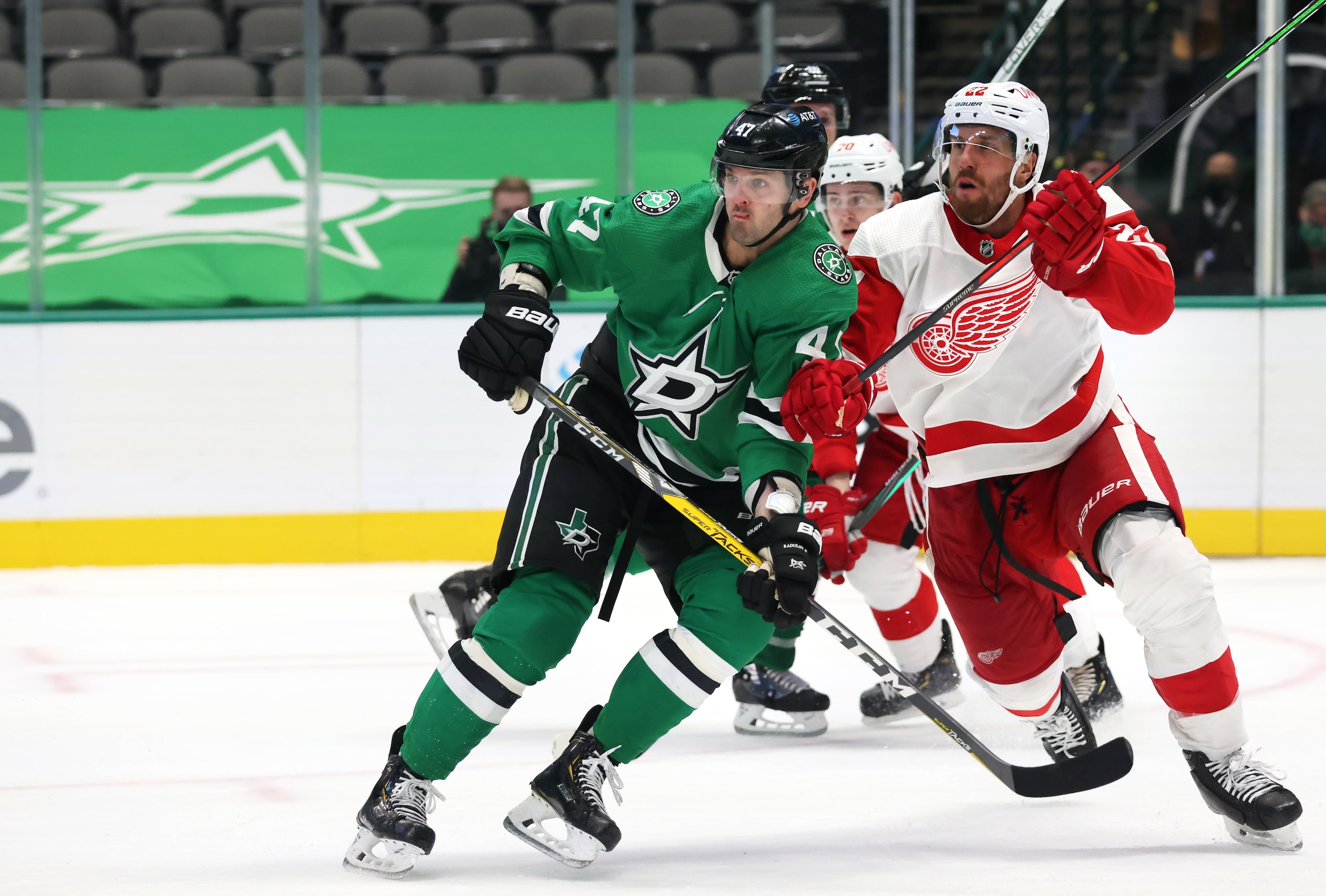 Dallas Stars right wing Alexander Radulov (47) and Detroit Red Wings defenseman Patrik...